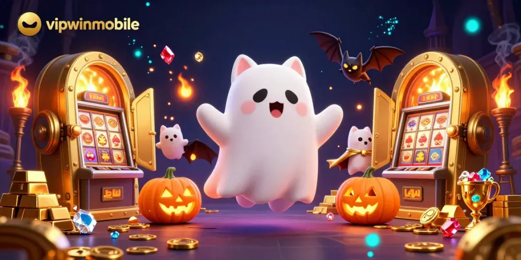 Experience exciting gameplay with the ghost cat and bat in the hypnotic ambiance of vipwinmobile casino adventures.
