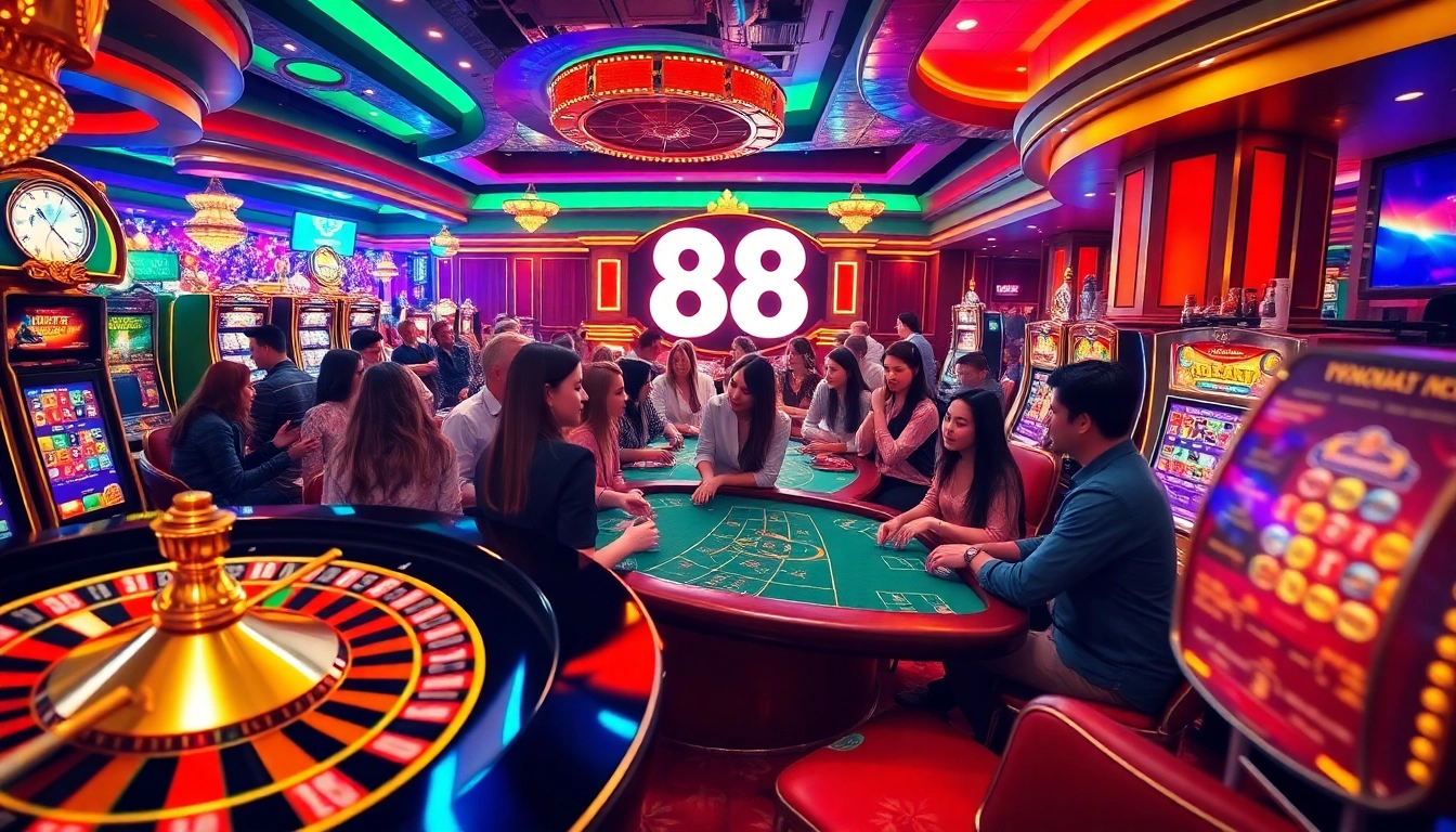 Experience the excitement of u88 gaming with vibrant casino activities, roulette, and poker tables.