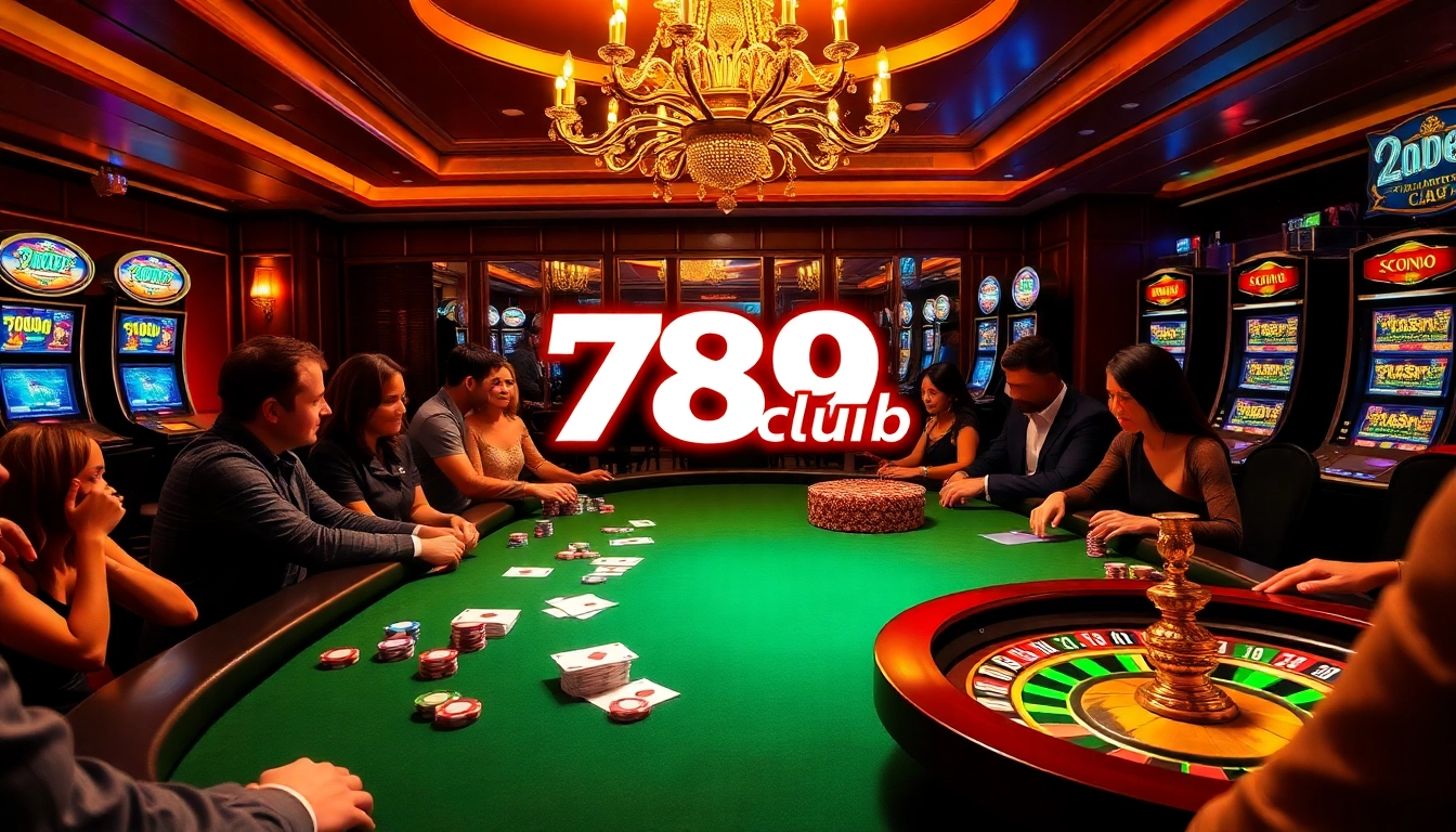 Players engaging at a luxurious 789club poker table, showcasing vibrant gaming elements.