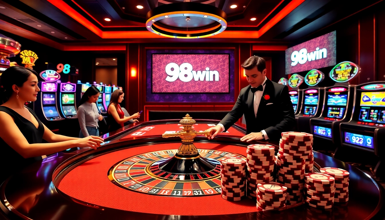Experience the excitement of gambling at 98win com with vibrant casino elements and luxurious ambiance.