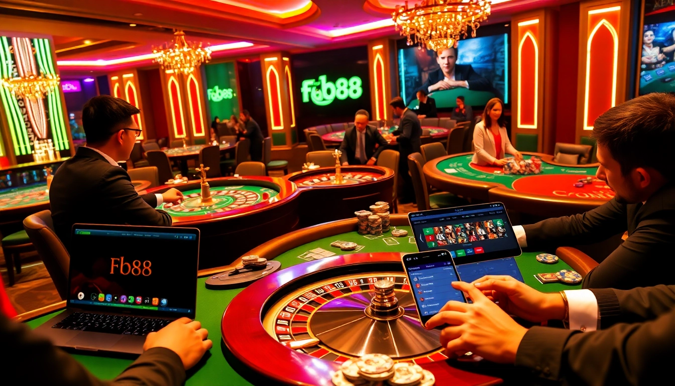 Players enjoying an exciting game experience at Fb88 casino with vibrant tables and dynamic gaming action.