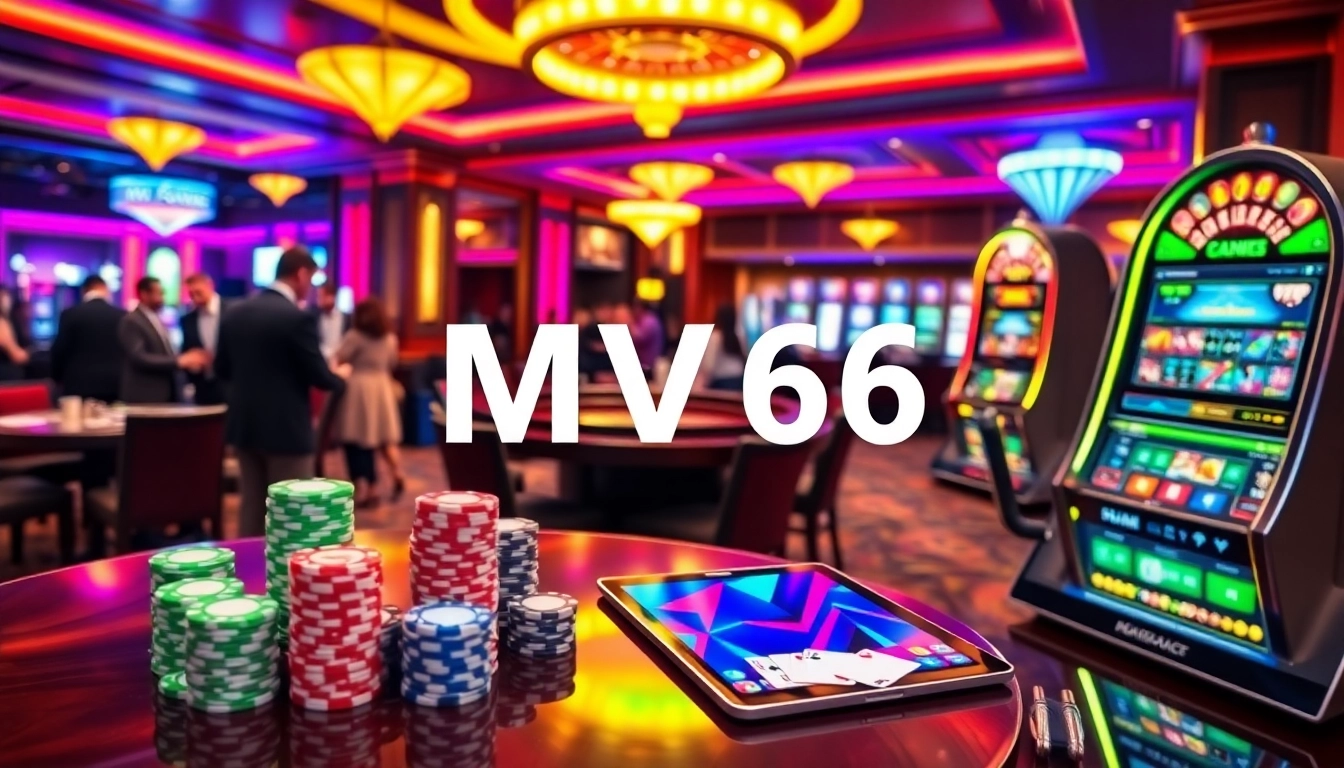 Intense gameplay showcasing MV66 in a vibrant casino setting with poker chips and dealers.