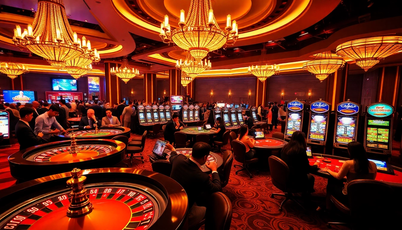 Exciting casino gameplay scene featuring RR88 elements with roulette wheels and players at tables.