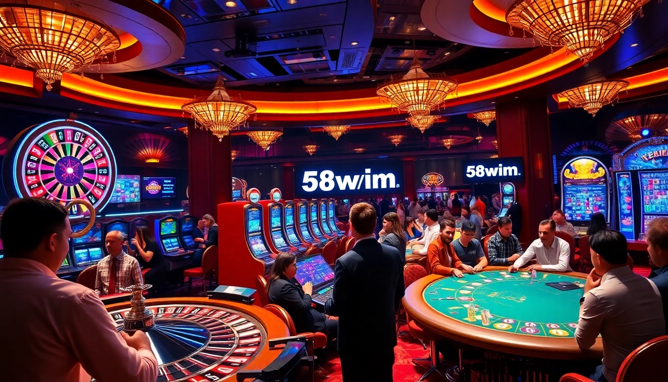 Players enjoying a thrilling casino experience at 58wim with vibrant slot machines and excitement.