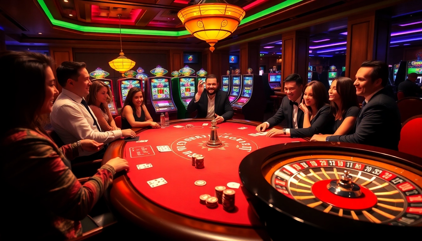 Engaging KUWIN casino scene with poker table, chips, and vibrant slot machines.