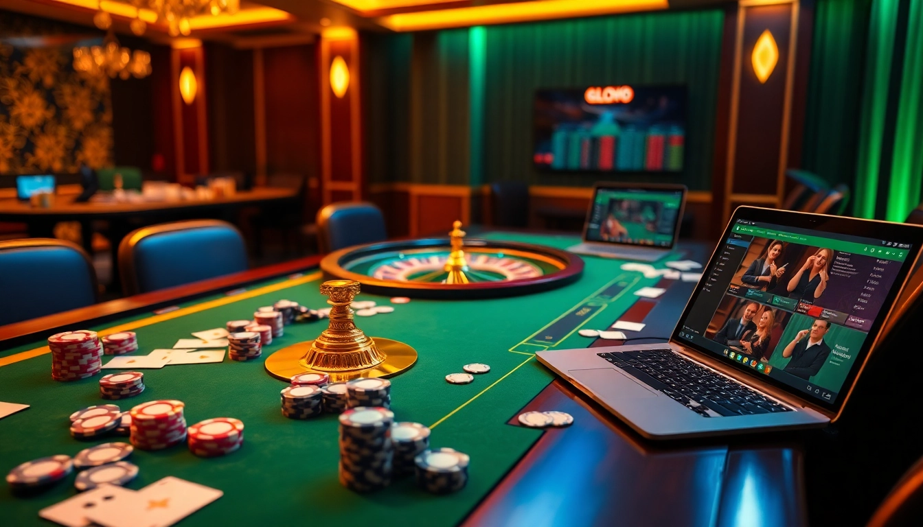 Alo789 đăng nhập at a luxurious online casino interface with poker chips and roulette wheel