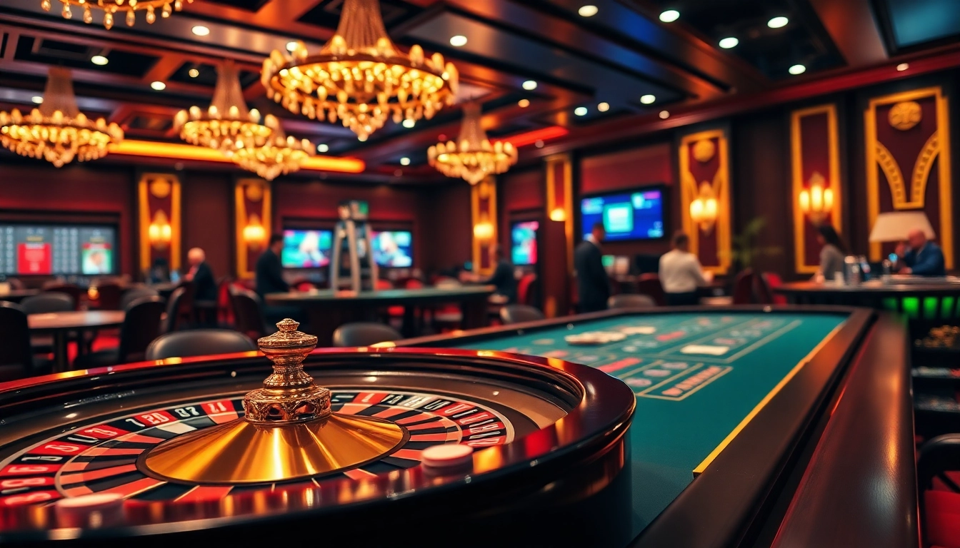 Exciting gambling scene showcasing 789WIN poker action with vibrant roulette wheel and colorful chips.