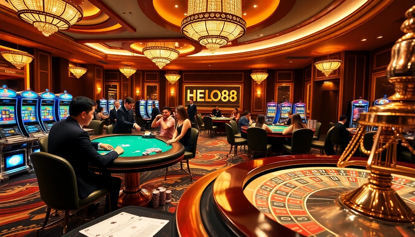 HELO88 players having fun at a vibrant casino table, showcasing excitement and strategic betting.