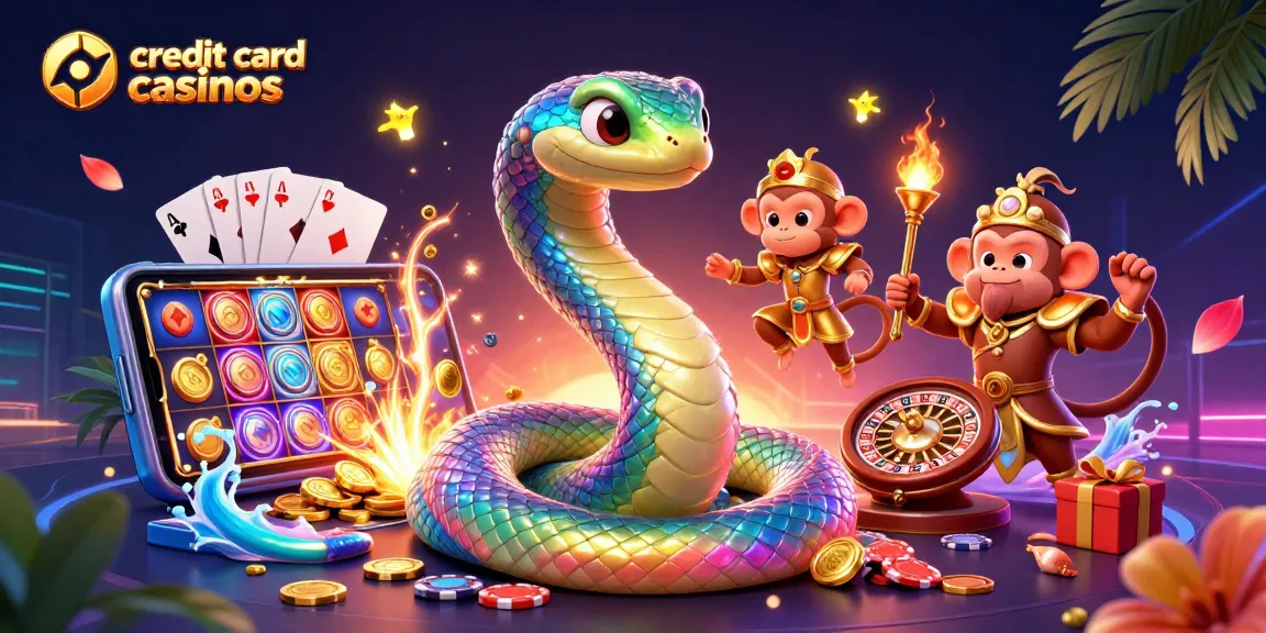 Engage in credit card casinos excitement with vibrant visuals showcasing gaming elements and characters.
