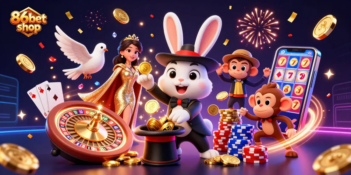 Experience thrilling gaming with 86bet shop's animated casino characters showcasing vibrant energy and excitement.
