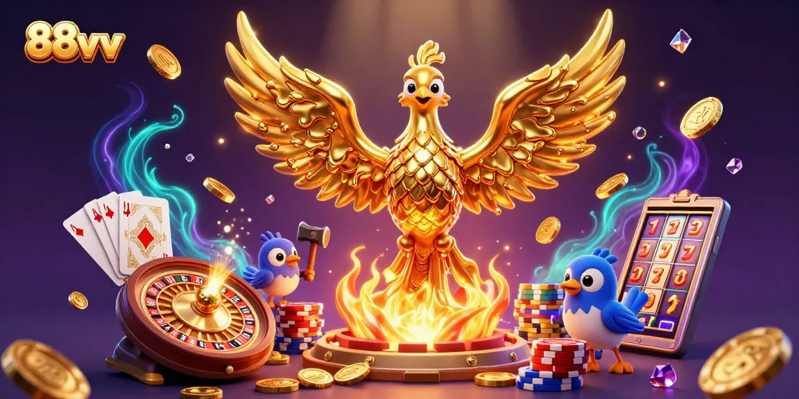 Experience the exciting world of 88vv with golden coins and live casino action in this vibrant illustration.