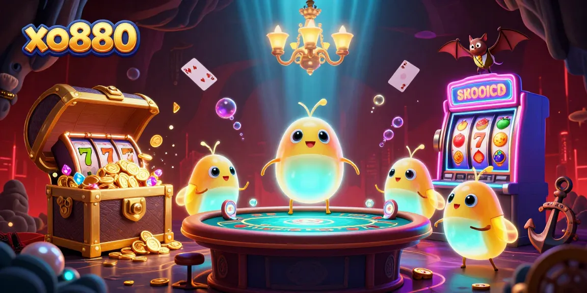 Engage with exciting games at xo880, featuring a vibrant 3D casino scene with glowworms and dynamic elements.