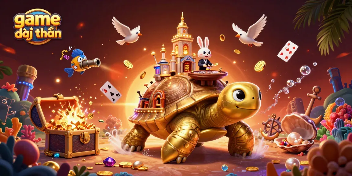 Engaging scene of game đổi thưởng featuring a golden tortoise casino with vibrant elements, promoting gambling action.
