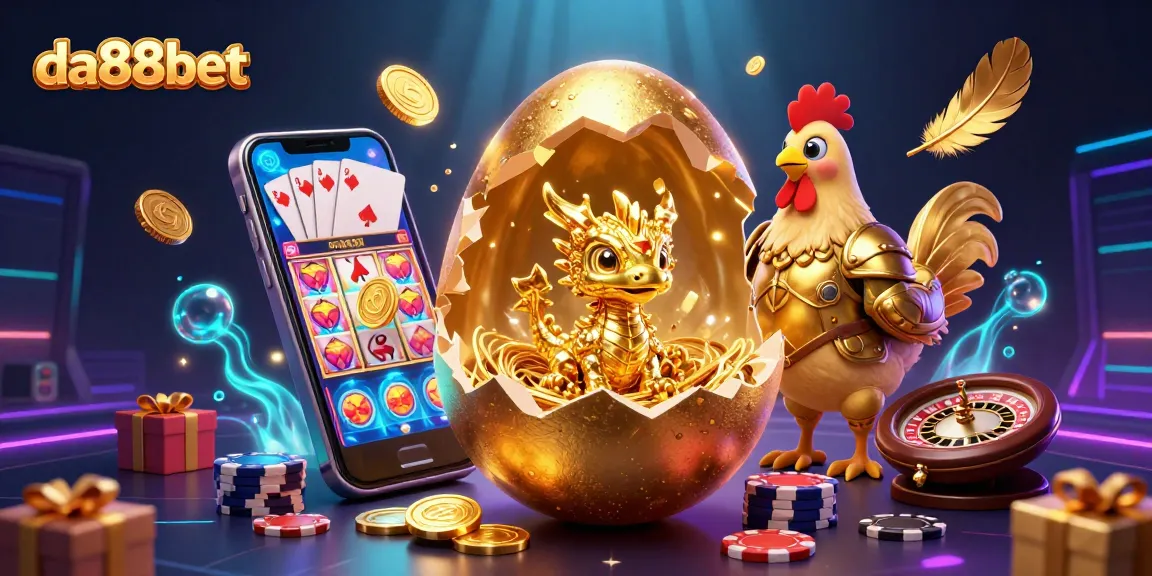 Experience the thrill of da88bet with a baby dragon and golden poker chips in a vibrant 3D casino illustration.