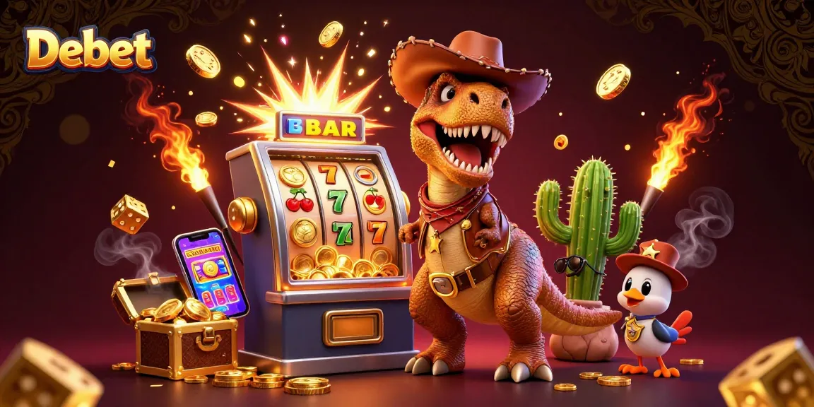 Experience massive rewards and fun at Debet casino, featuring dynamic slot machines and playful characters.