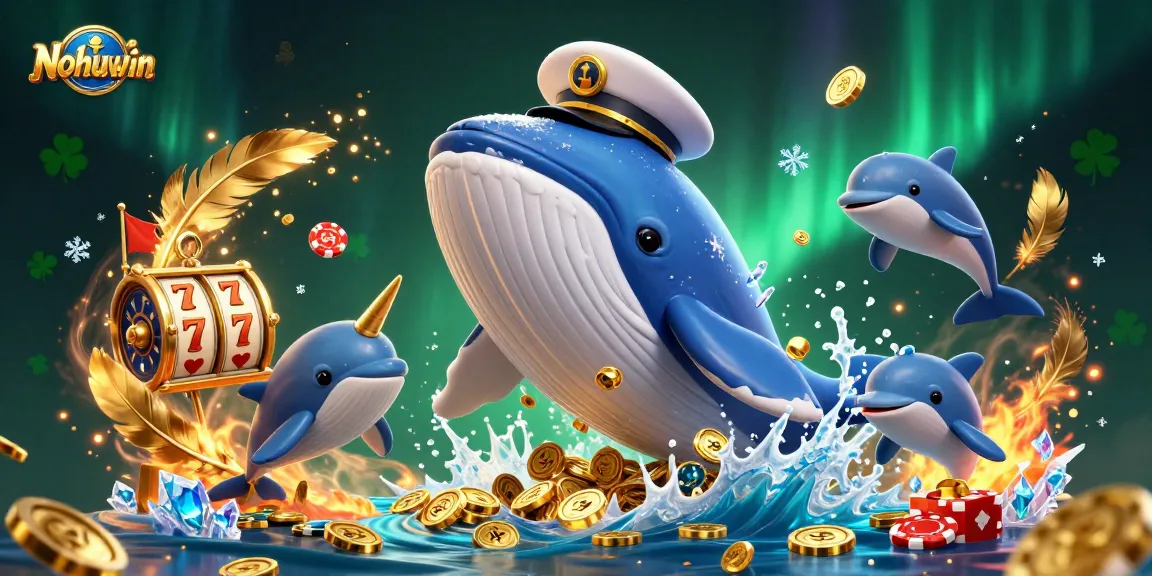 Nohuwin brings excitement to life with a vibrant 3D illustration of a whale and dolphins playing in a sea of coins.