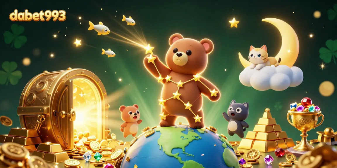 Experience the vibrant games of dabet993 with golden treasures and dynamic casino elements in a stunning visual.