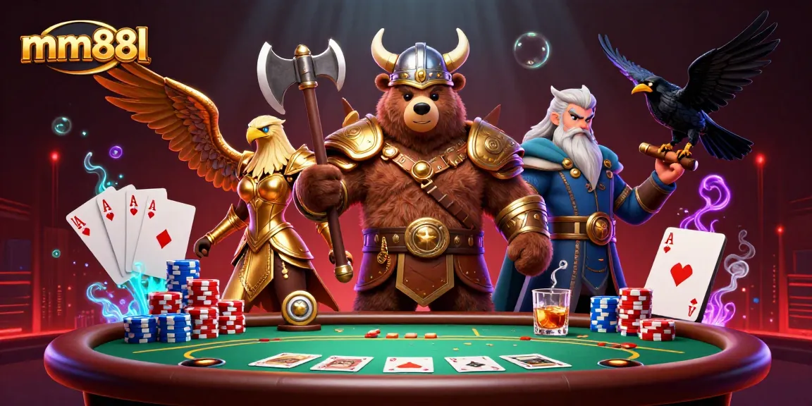 Experience thrilling gameplay at mm88l with engaging poker scenes featuring Viking characters.