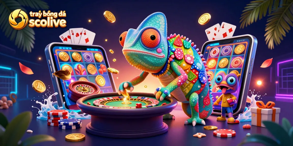 Experience trực tiếp bóng đá socolive with a vibrant chameleon casino owner and exciting gaming elements.