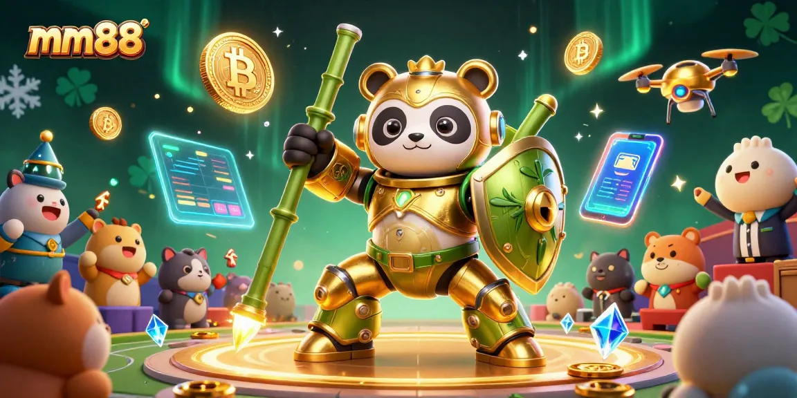Engage in thrilling gameplay at mm88 with a vibrant 3D casino illustration and crypto elements.