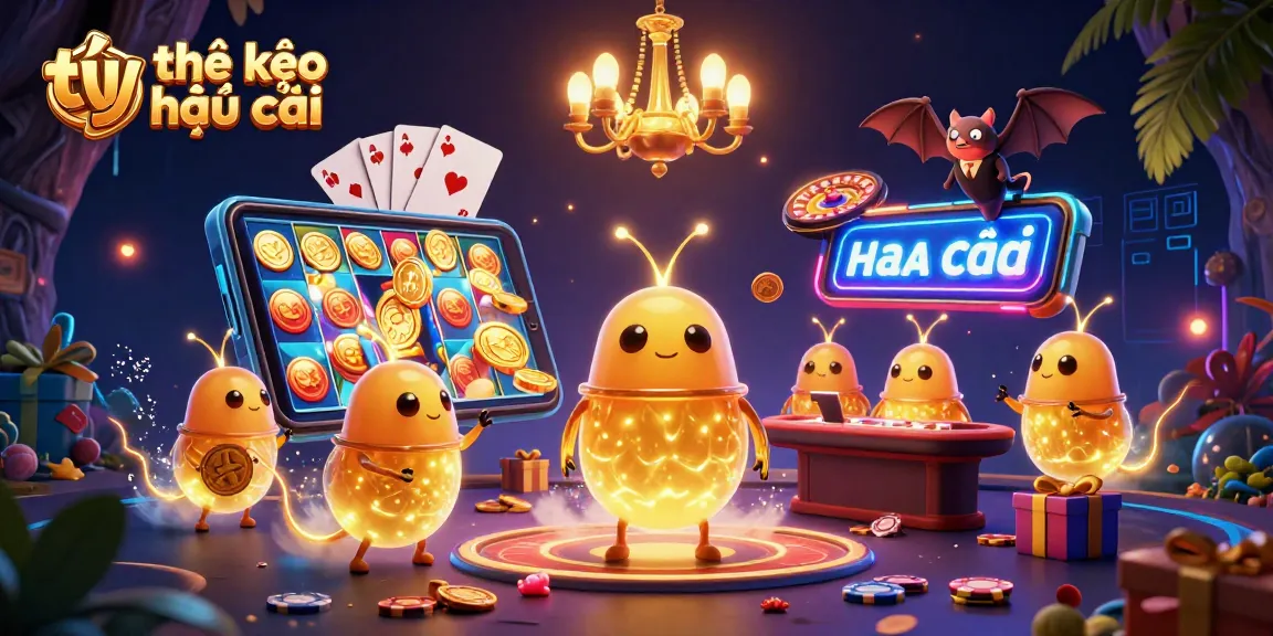 Experience the excitement of tỷ lệ kèo nhà cái in this vibrant 3D casino scene with glowworms and a bat dealer.