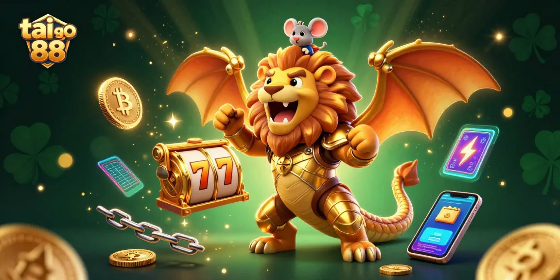 Immerse in the excitement of tai go 88 with a vibrant 3D casino scene featuring a roaring chimera and dazzling game elements.