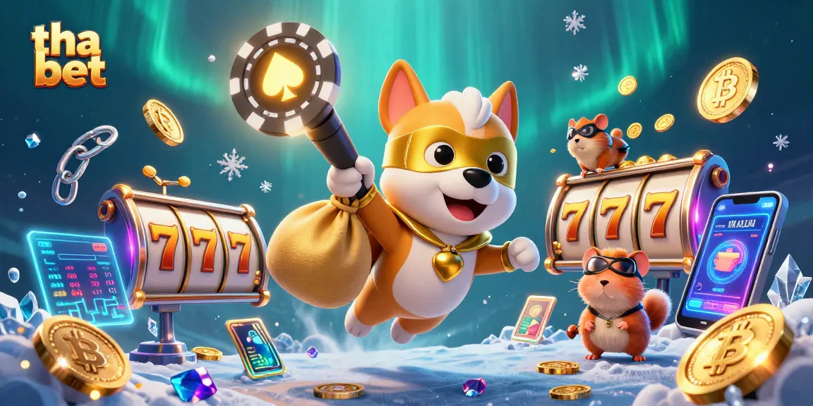 Bet big with tha bet in this vibrant 3D illustration featuring a superhero dog and slot machines.