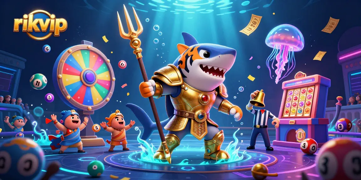 Experience thrilling action at rikvip with a dynamic underwater casino scene filled with colorful lottery elements.