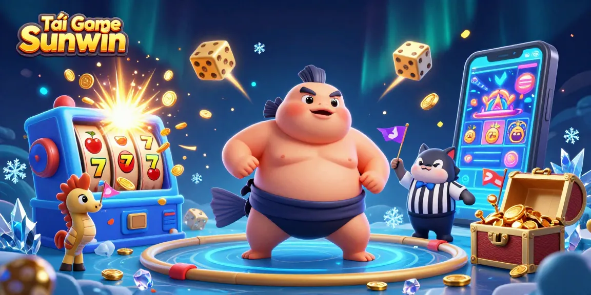 Experience Tải game Sunwin with 3D characters in a vibrant casino scene showcasing exciting game elements.