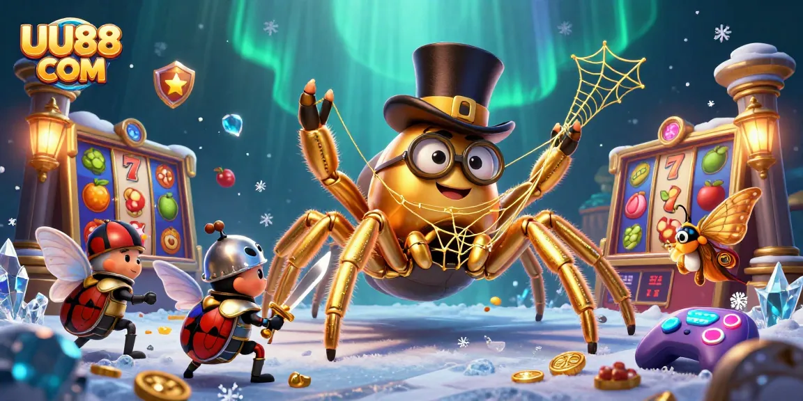 Engage with exciting gaming action at UU88 COM with a vibrant 3D scene featuring characters and casino elements.