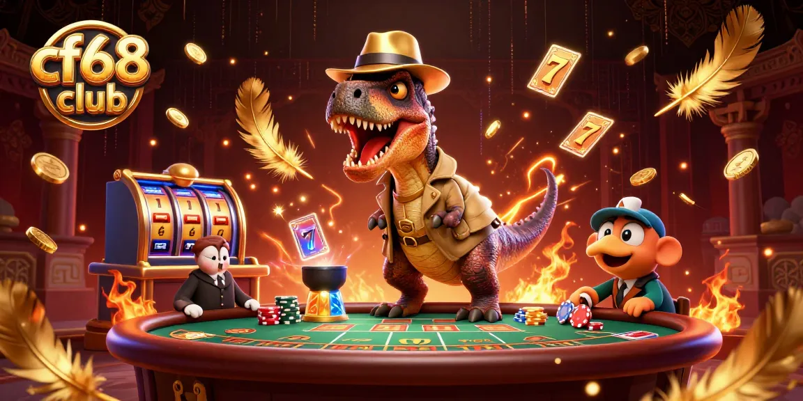 Experience the thrill of betting at cf68 club with a velociraptor card counter and friends in a lively casino scene.