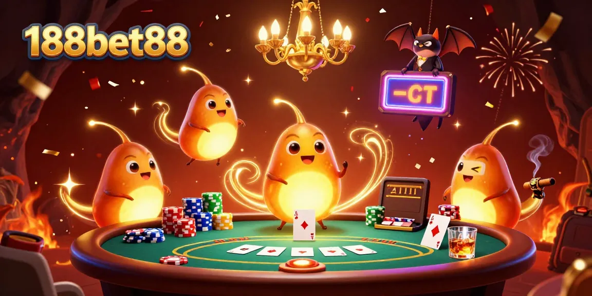 Play exciting games at 188bet88 in a vibrant casino designed with bioluminescent glowworms and engaging card action.