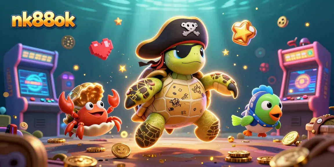 Play and win at nk88ok with this vibrant underwater casino illustration featuring gaming elements.