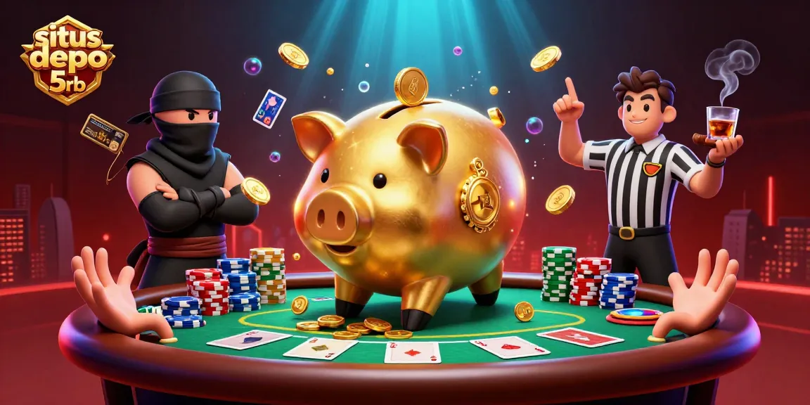 Experience thrilling wins at situs depo 5rb with a giant piggy bank sumo wrestler shaking coins everywhere!