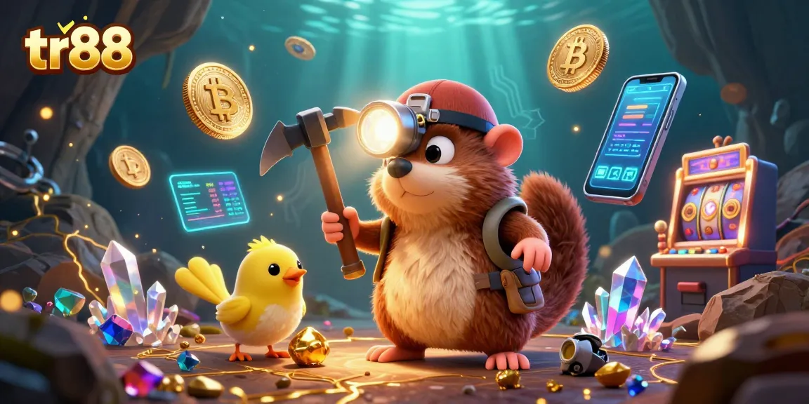 Join the fun at tr88 with our vibrant treasure hunter scene exploring gold and crypto treasures!