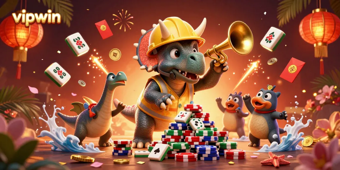 Engage with vipwin at a vibrant casino scene celebrating fun gaming dynamics and festive elements.
