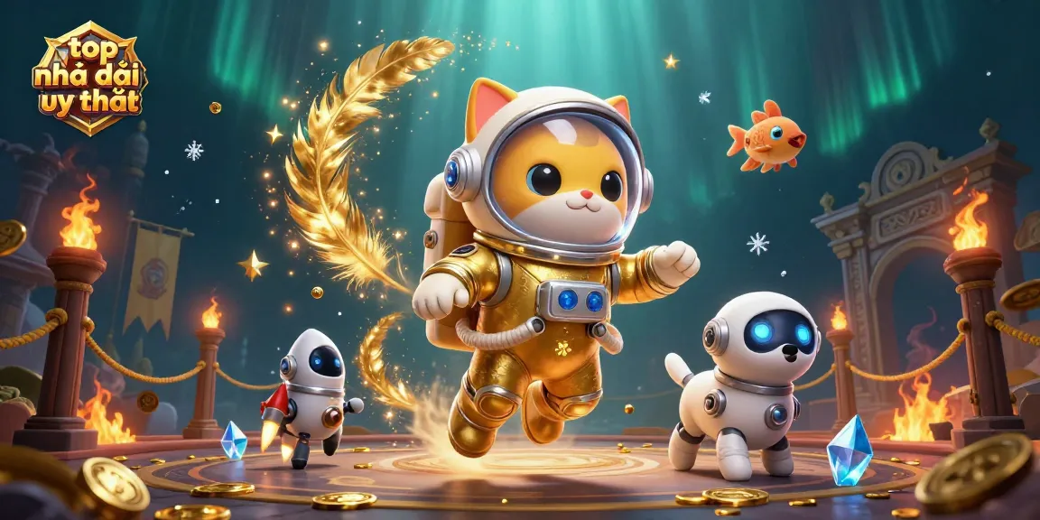 Win exciting games with top nhà cái uy tín featuring a vibrant astronaut cat adventure in a dazzling cosmic scene.