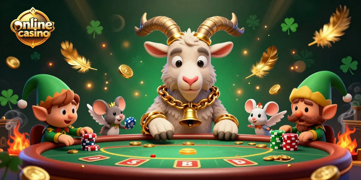 Engaging online casino scene with Krampus and an angel mouse, showcasing lively poker chip action.